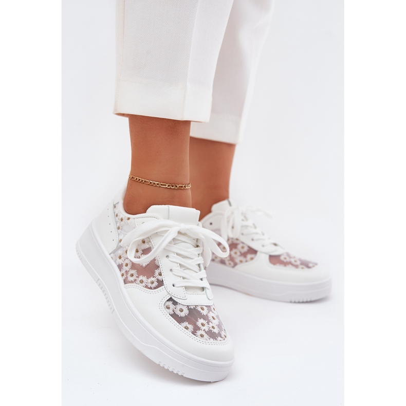 Zapatillas de malla femenina blanca stokrotki blanco 2