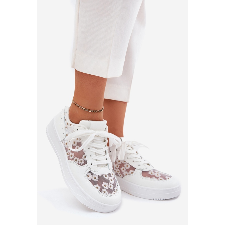 Zapatillas de malla femenina blanca stokrotki blanco 1