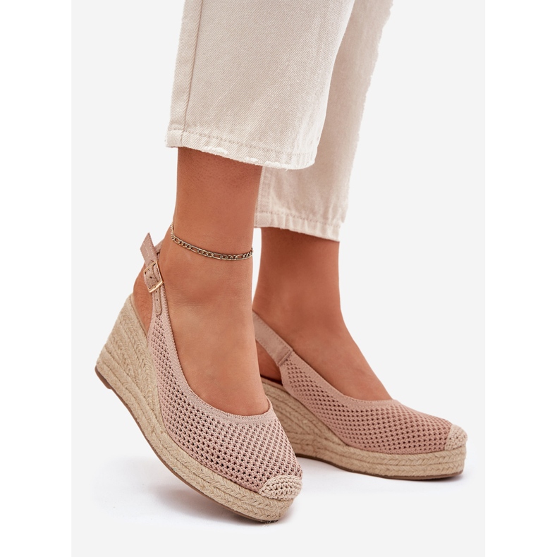 Sandalias para mujeres para cuña con trenza rosa 1