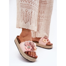 Zapatillas para mujeres en la plataforma con flores rosa rosado 2