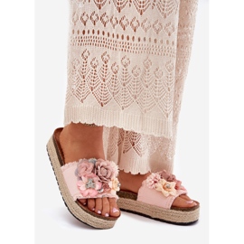 Zapatillas para mujeres en la plataforma con flores rosa rosado 1