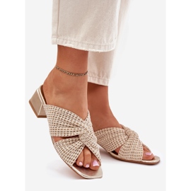 Zapatillas para mujeres en el bloque Maciejka 06955-25 Beige-Gold 1