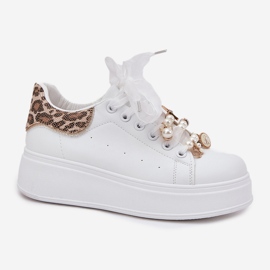 Zapatillas de deporte para mujeres en la plataforma con alfileres de leopardo blanco 3