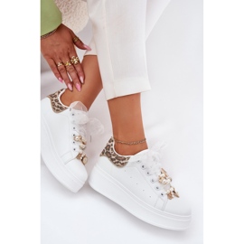 Zapatillas de deporte para mujeres en la plataforma con alfileres de leopardo blanco 1