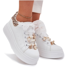Zapatillas de deporte para mujeres en la plataforma con alfileres de leopardo blanco 9