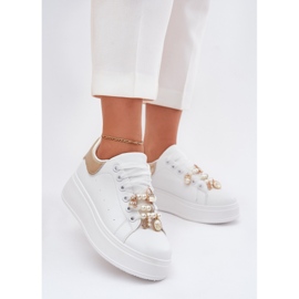 Zapatillas para mujeres en la plataforma con alfileres, blanco y oro 2