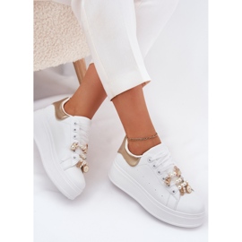 Zapatillas para mujeres en la plataforma con alfileres, blanco y oro 7