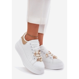 Zapatillas para mujeres en la plataforma con alfileres, blanco y oro 1