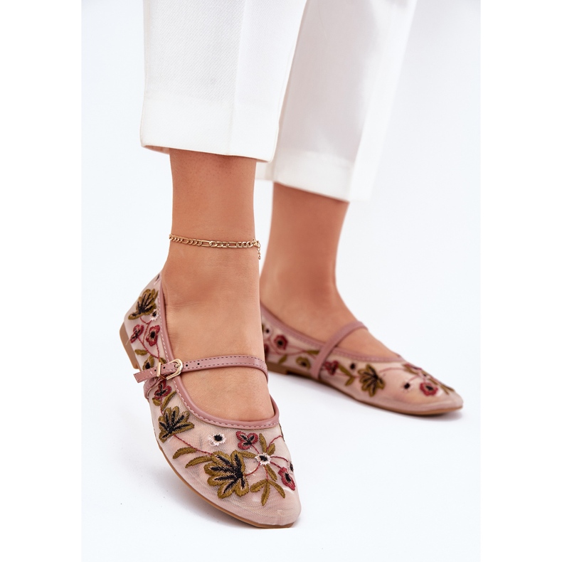 Bailarinas con bordado y cinturón rosa 2