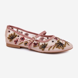 Bailarinas con bordado y cinturón rosa rosado 4