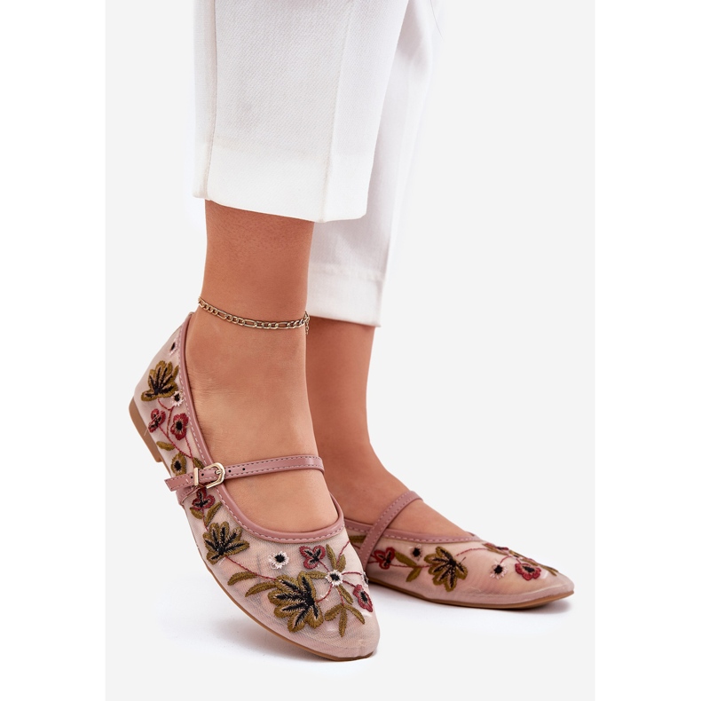 Bailarinas con bordado y cinturón rosa 1