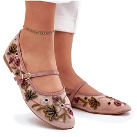 Bailarinas con bordado y cinturón rosa rosado 8