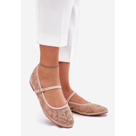 Ballerinas de malla con bordado y decoración beige 1
