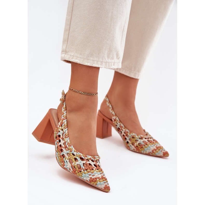 Sandalias con trenza en el poste multicolor amarillo 2