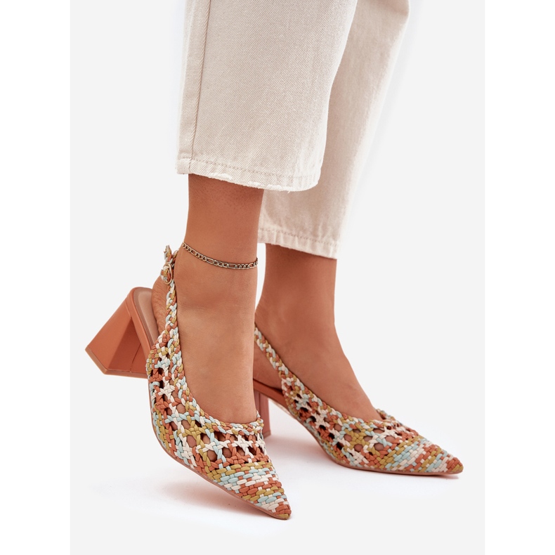 Sandalias con trenza en el poste multicolor amarillo 1