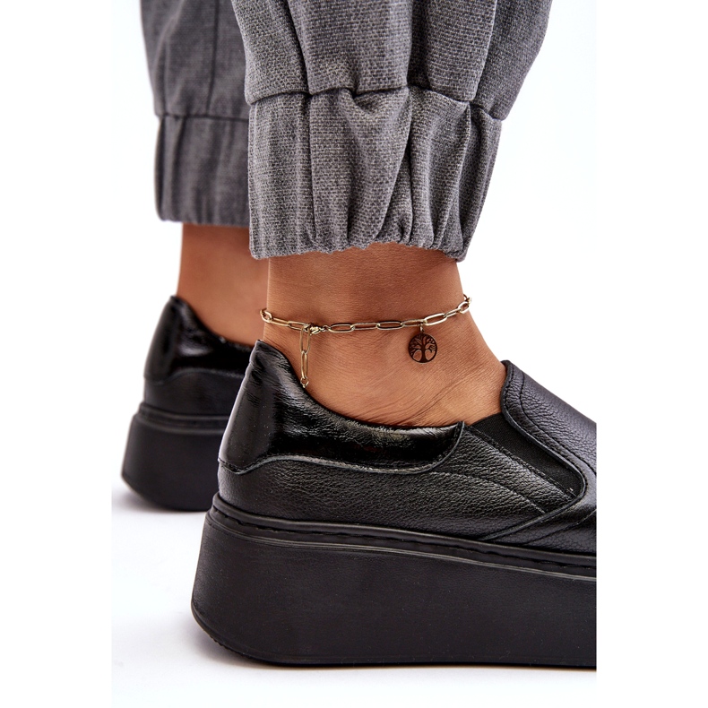 Zapatos deportivos de cuero para mujeres en la plataforma Black Lemar negro 3