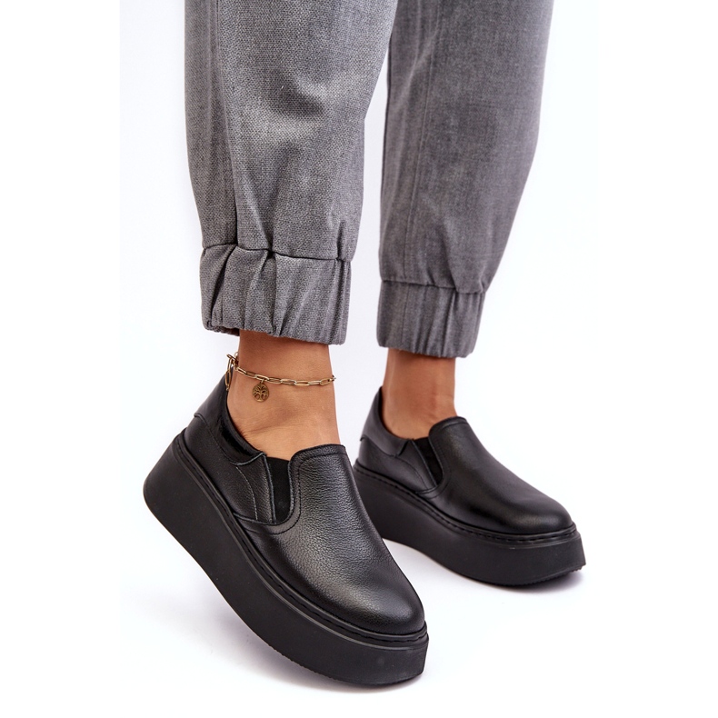 Zapatos deportivos de cuero para mujeres en la plataforma Black Lemar negro 1