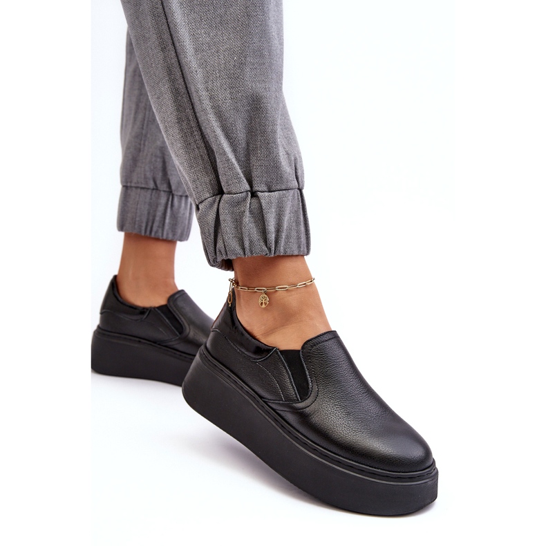 Zapatos deportivos de cuero para mujeres en la plataforma Black Lemar negro 2