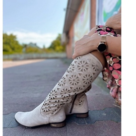 Olivier Botas de cuero abiertas beige de beige para mujeres 2