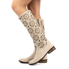 Olivier Botas de cuero abiertas beige de beige para mujeres 3
