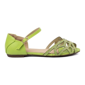 Shelvt Sandalias de mujeres verdes con circones 1