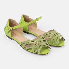 Shelvt Sandalias de mujeres verdes con circones 2