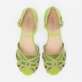 Shelvt Sandalias de mujeres verdes con circones 3