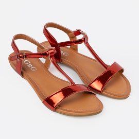 Shelvt Sandalias de mujeres rojos en una suela plana 2