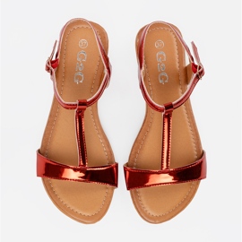 Shelvt Sandalias de mujeres rojos en una suela plana 3