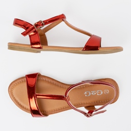 Shelvt Sandalias de mujeres rojos en una suela plana 4