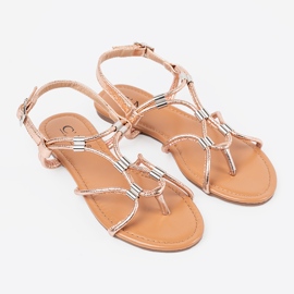 Sandalias de oro doradas planas rosado 4