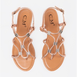 Sandalias de oro doradas planas rosado 3