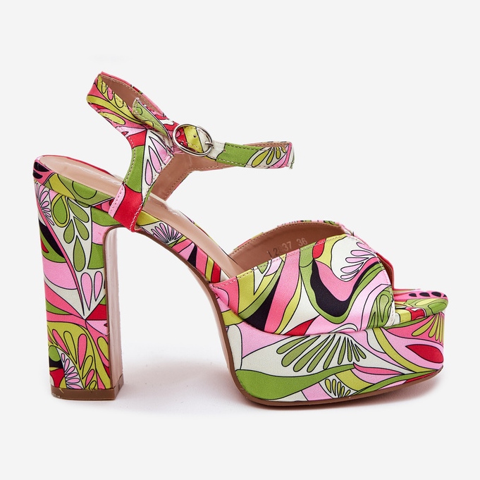 Sandalias estampadas en el poste y plataforma de color verde rosado 1 Sandalias estampadas en el poste y plataforma de color verde rosado 1