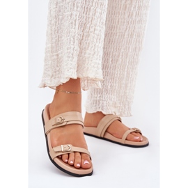 Chanclas de mujer con hebillas beige 2