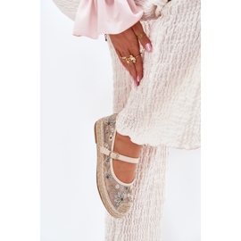 Mesh alpargatas con bordados en la plataforma beige 3