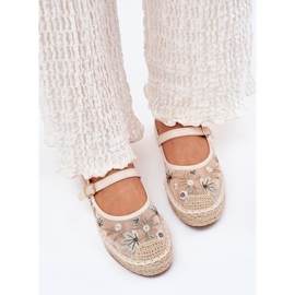 Mesh alpargatas con bordados en la plataforma beige 5