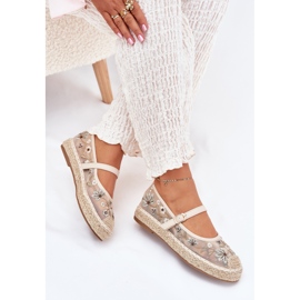 Mesh alpargatas con bordados en la plataforma beige 7