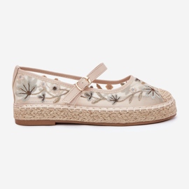 Mesh alpargatas con bordados en la plataforma beige 8