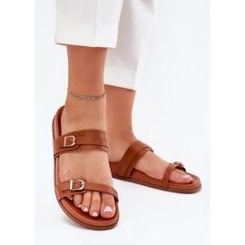 Zapatillas para mujeres con hebillas de camello marrón 2
