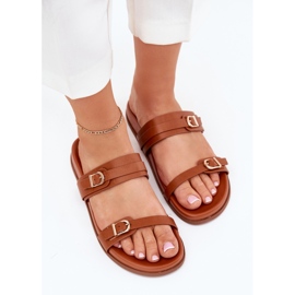 Zapatillas para mujeres con hebillas de camello marrón 5