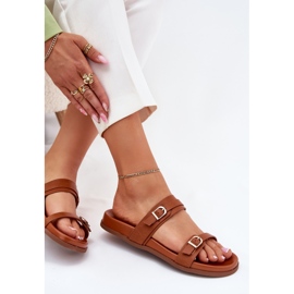 Zapatillas para mujeres con hebillas de camello marrón 6