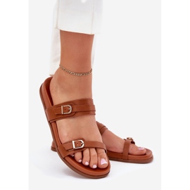 Zapatillas para mujeres con hebillas de camello marrón 1