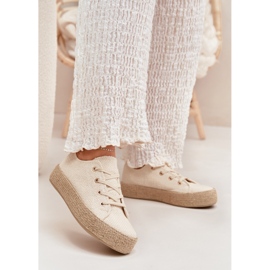Zapatillas para mujeres en la plataforma con trenza beige 2