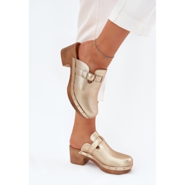 Zapatillas tacones para mujeres con abrazadera dorada dorado 5