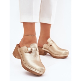 Zapatillas tacones para mujeres con abrazadera dorada dorado 2