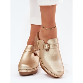 Zapatillas tacones para mujeres con abrazadera dorada dorado 3