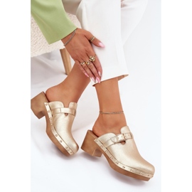 Zapatillas tacones para mujeres con abrazadera dorada dorado 6