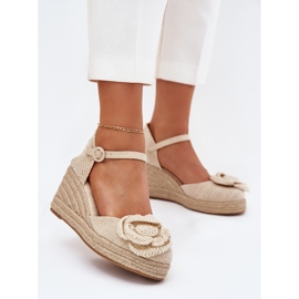 Sandalias de cuña para mujeres con trenza y crochet beige 2