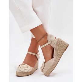Sandalias de cuña para mujeres con trenza y crochet beige 3