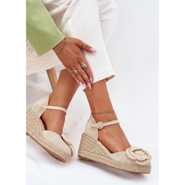 Sandalias de cuña para mujeres con trenza y crochet beige 6
